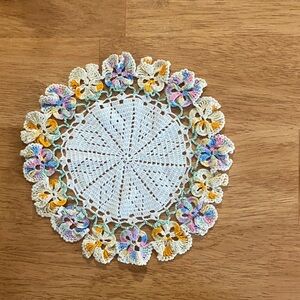 Floral Crochet Doily with Multicolor Accents